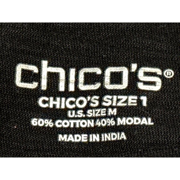 Chicos Size 1 Black Puff Sleeve Smocked Ruffle Cuff Knit Top Modern Minimalist - Picture 6 of 10